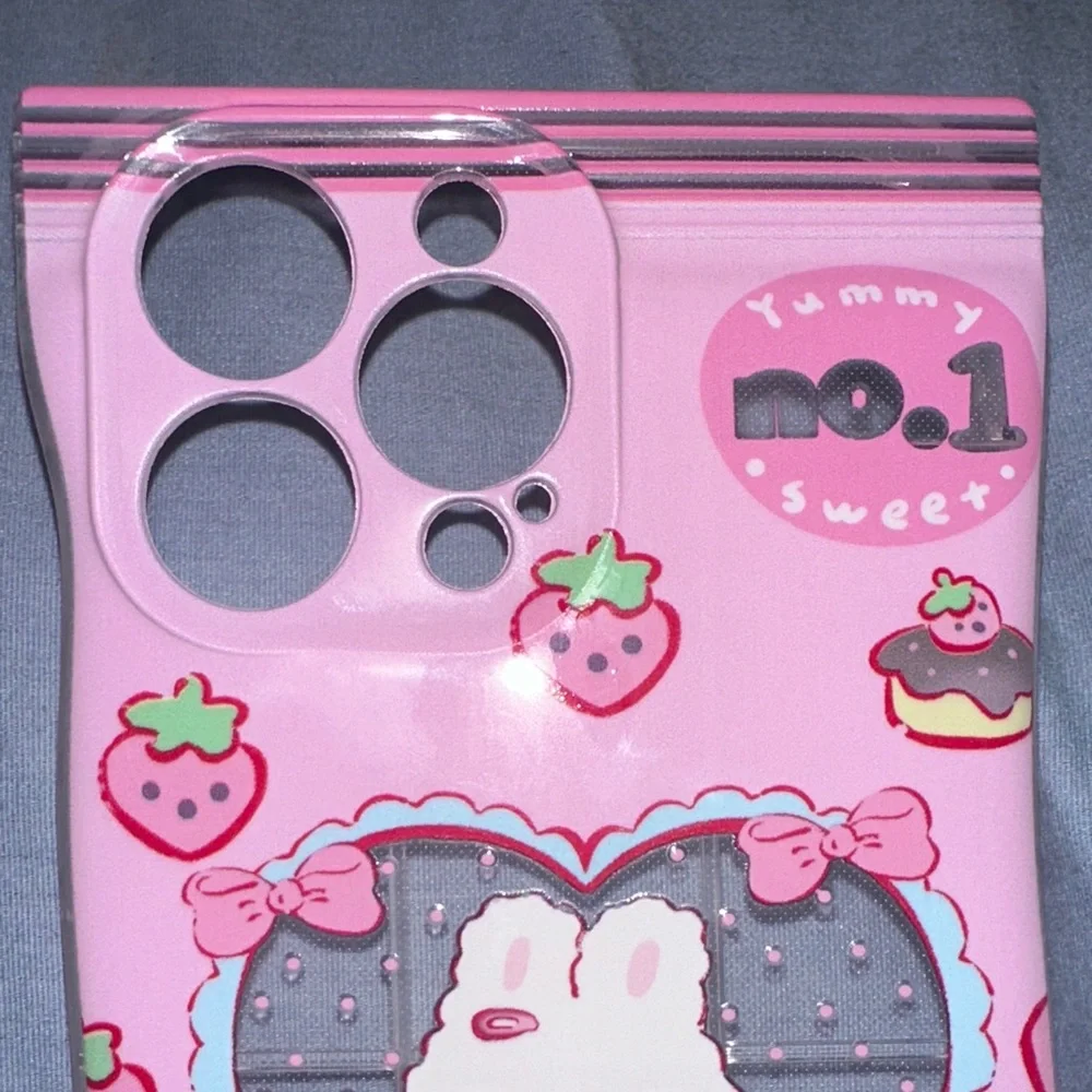 Pink Bunny Phone Case with Strawberry Design IPhone 14 Pro Max BNWT On The Case